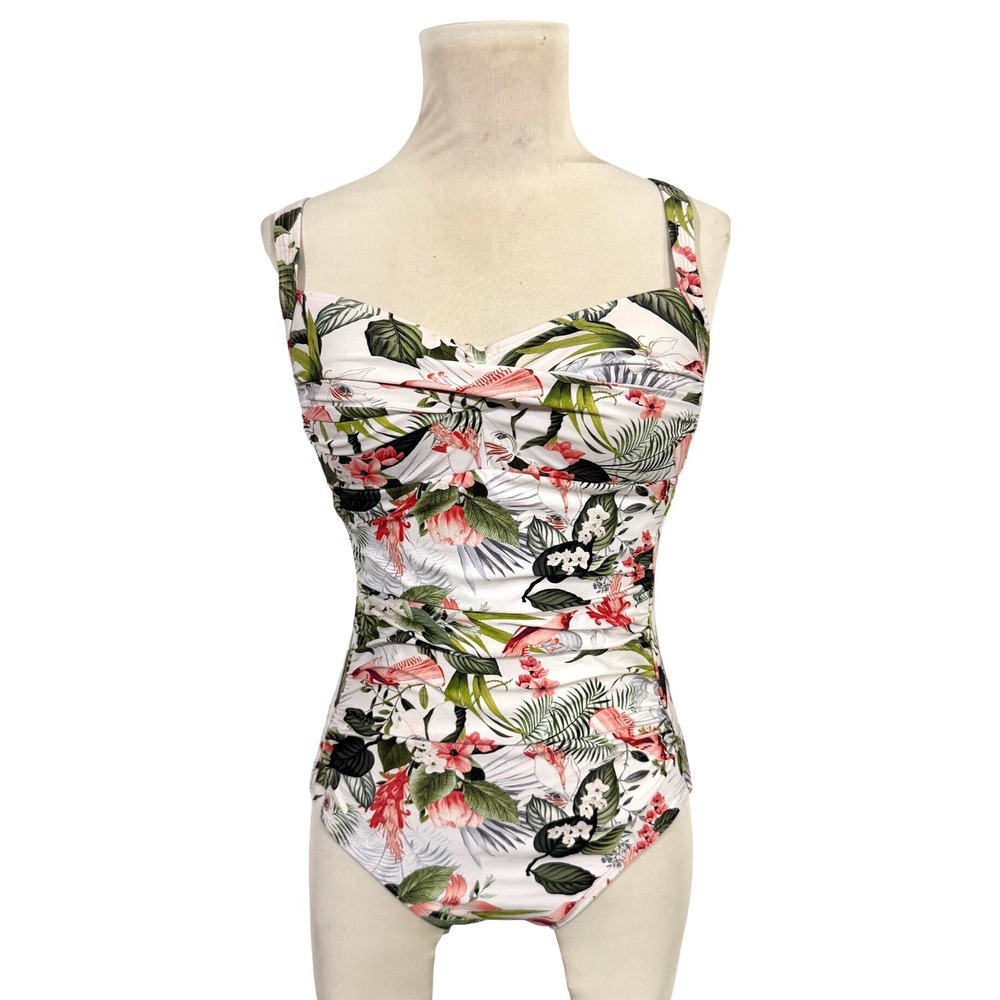 Niptuck Swim Women's Tropical Floral Ruched One Piece Swimsuit Size 8 Beach